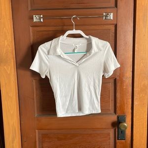 Caution to the Wind white cotton cropped collared shirt.